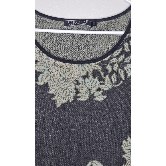 Peruvian Connection Kashmiri Pima Cotton Dress Gray Green Floral Jacquard XS - Picture 3 of 6